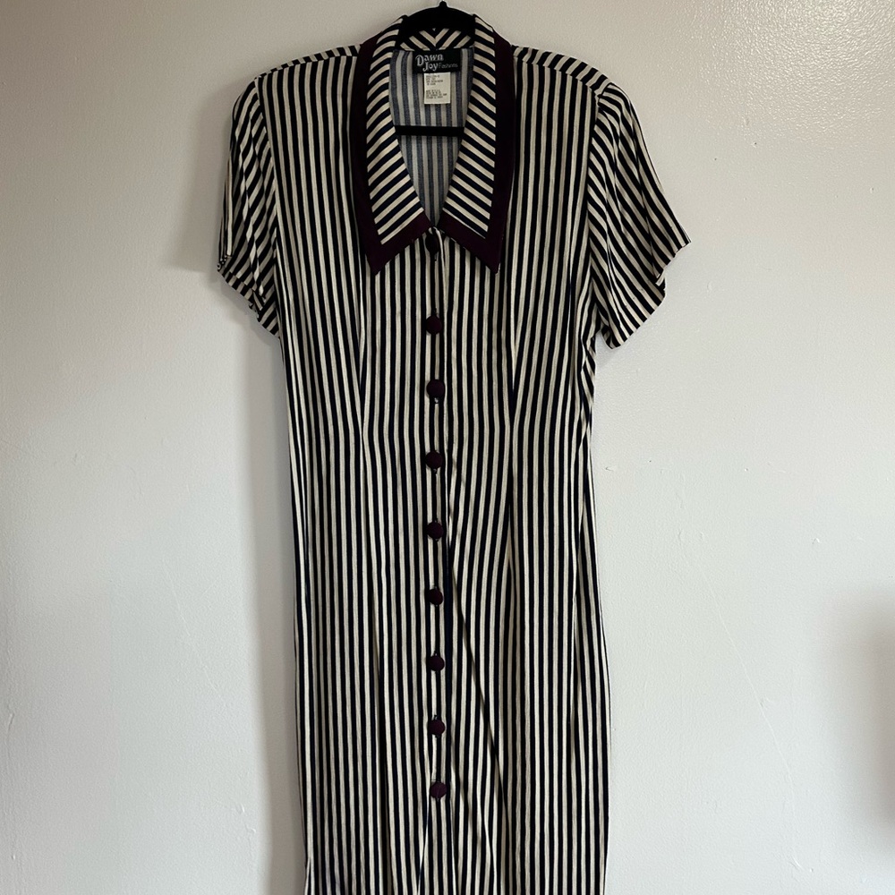 Vintage Black and White Striped Midi Dress
